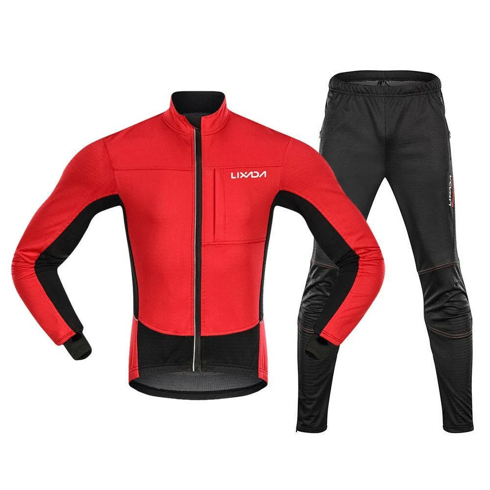 Lixada Men Winter Cycling Clothing Set Waterproof Windproof Thermal Fleece Bike Riding Jacket and Pants Sportswear