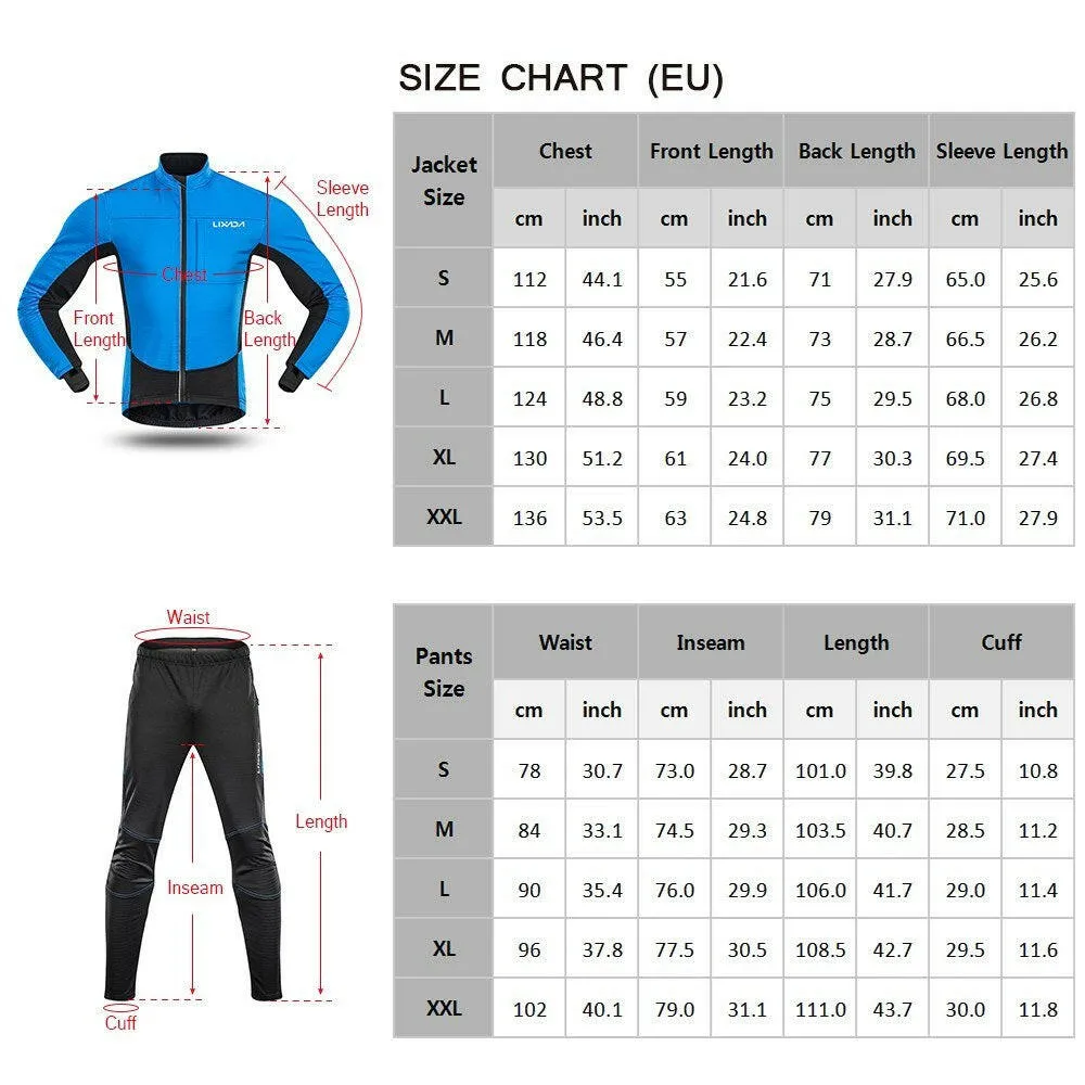 Lixada Men Winter Cycling Clothing Set Waterproof Windproof Thermal Fleece Bike Riding Jacket and Pants Sportswear