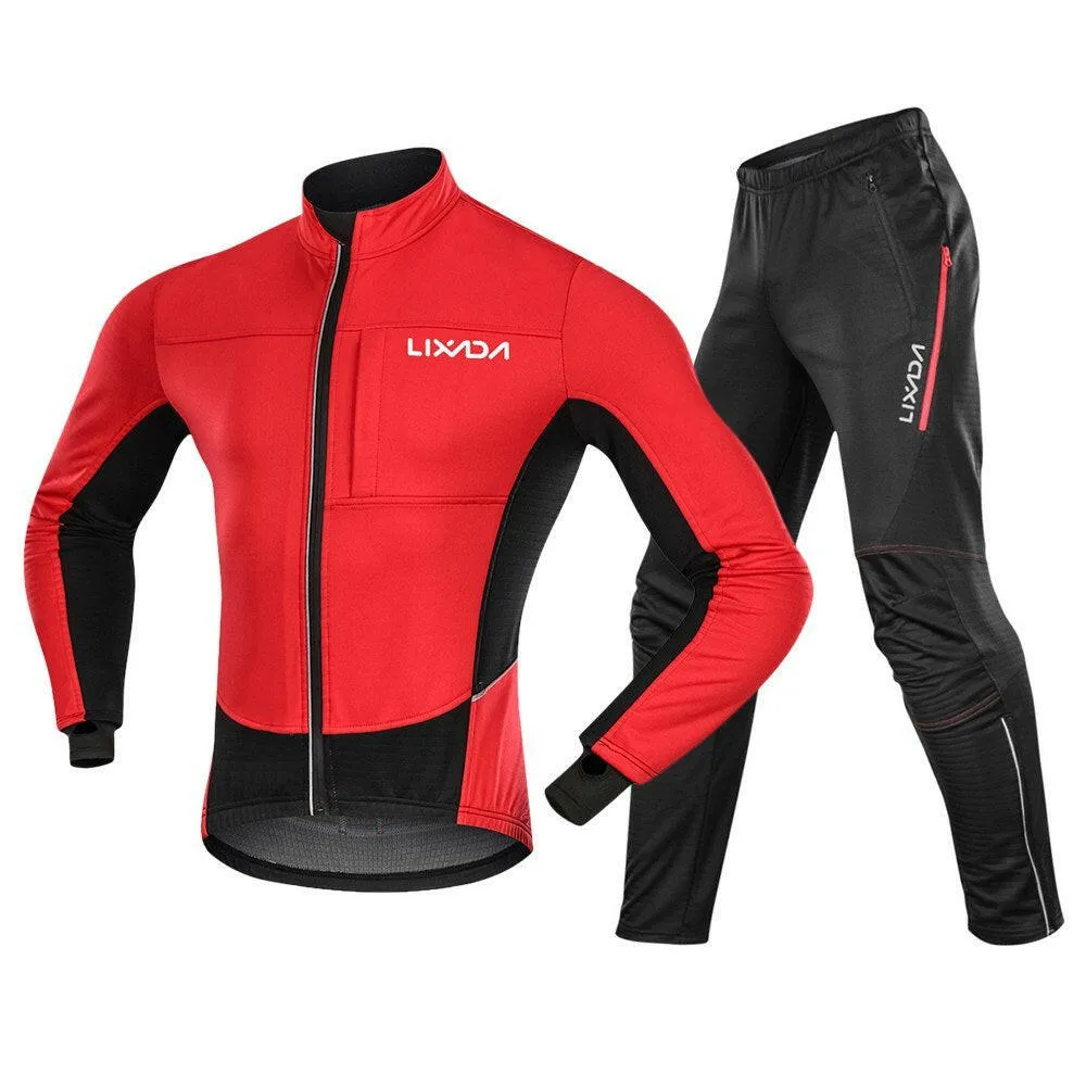 Lixada Men Winter Cycling Clothing Set Waterproof Windproof Thermal Fleece Bike Riding Jacket and Pants Sportswear