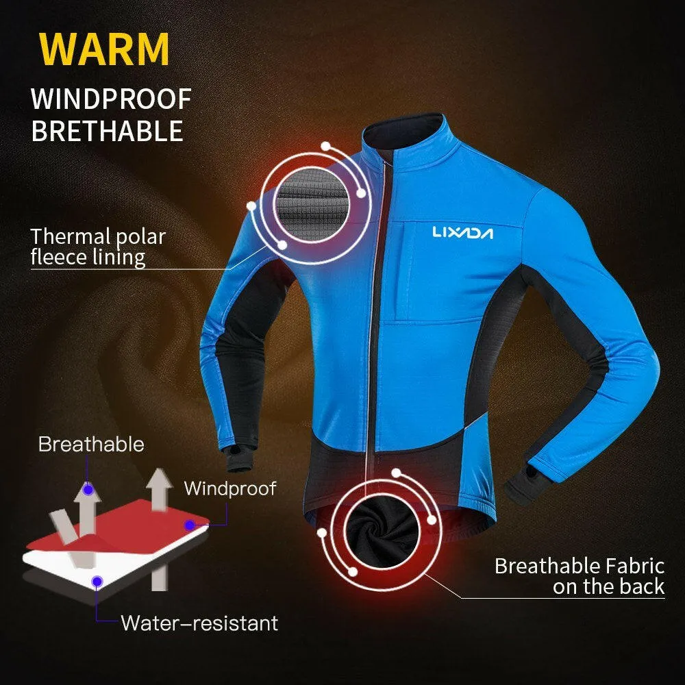 Lixada Men Winter Cycling Clothing Set Waterproof Windproof Thermal Fleece Bike Riding Jacket and Pants Sportswear