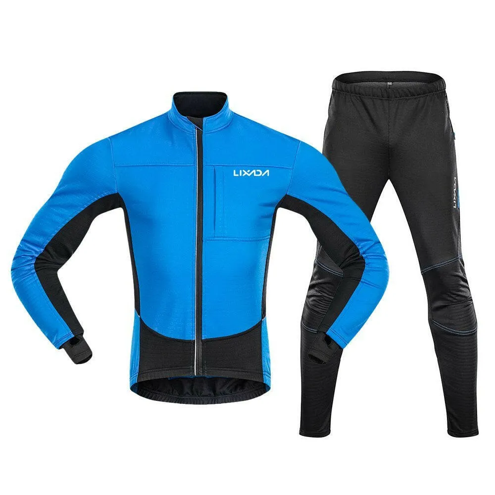 Lixada Men Winter Cycling Clothing Set Waterproof Windproof Thermal Fleece Bike Riding Jacket and Pants Sportswear