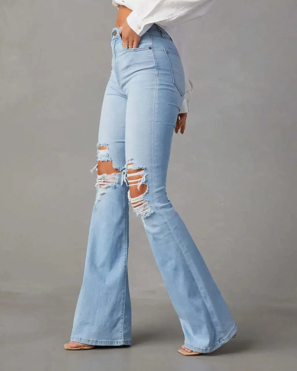 LVSANW 2024 New European and American High Waist Ripped Jeans Women's Street Hottie Bell Bottoms Trousers Streetwear Women