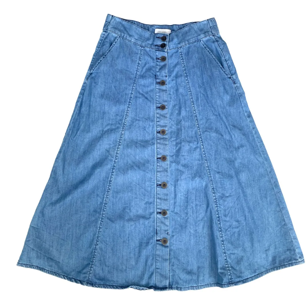 M&S Pure Cotton Denim Midi Skirt Blue SIZE 12