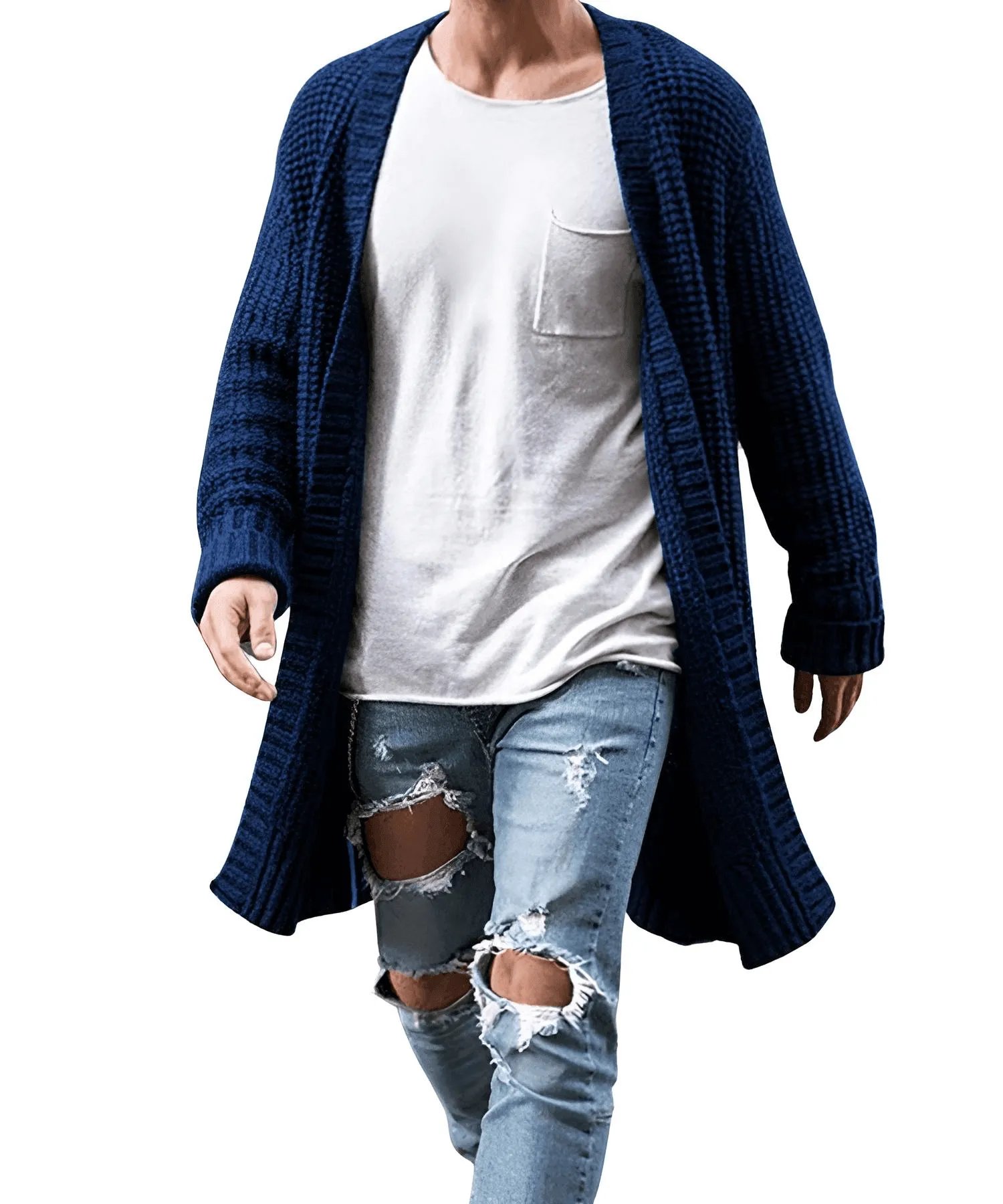 Men's Long Open Front Knit Cardigan