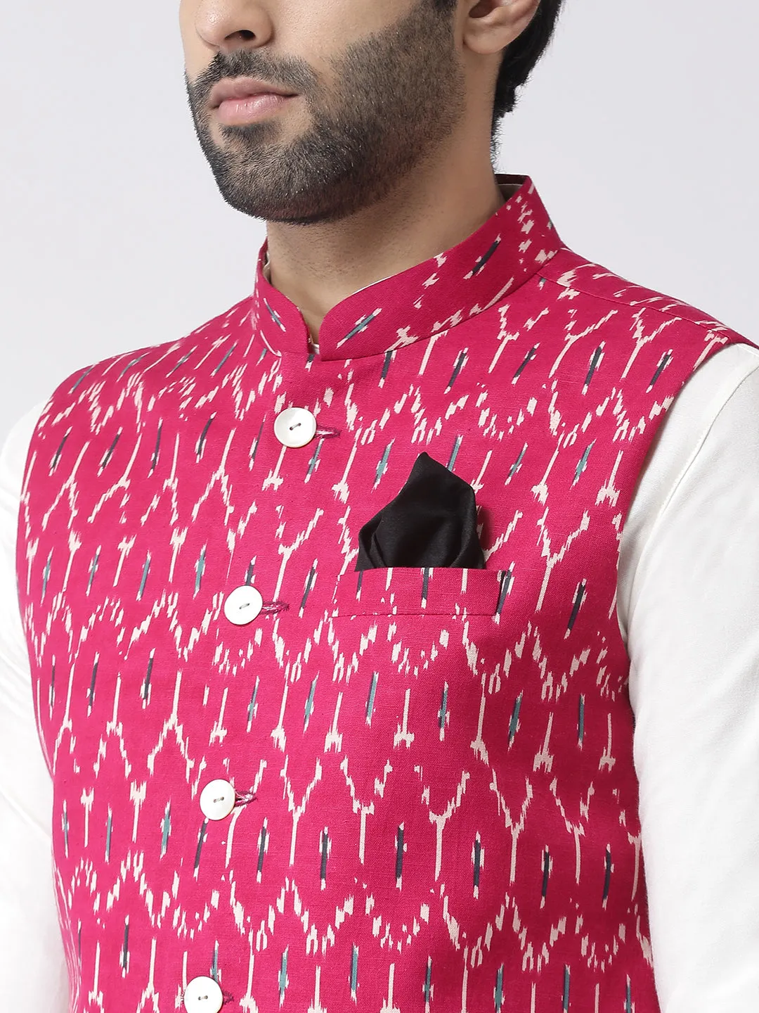 Men's Magenta Kurta Jacket Churidar Set