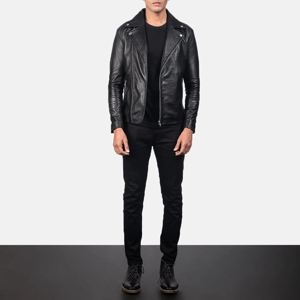 Mens Noah Black Leather Biker Jacket