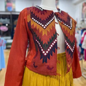 Mexican Embroidered Bolero Jacket - Burnt Orange