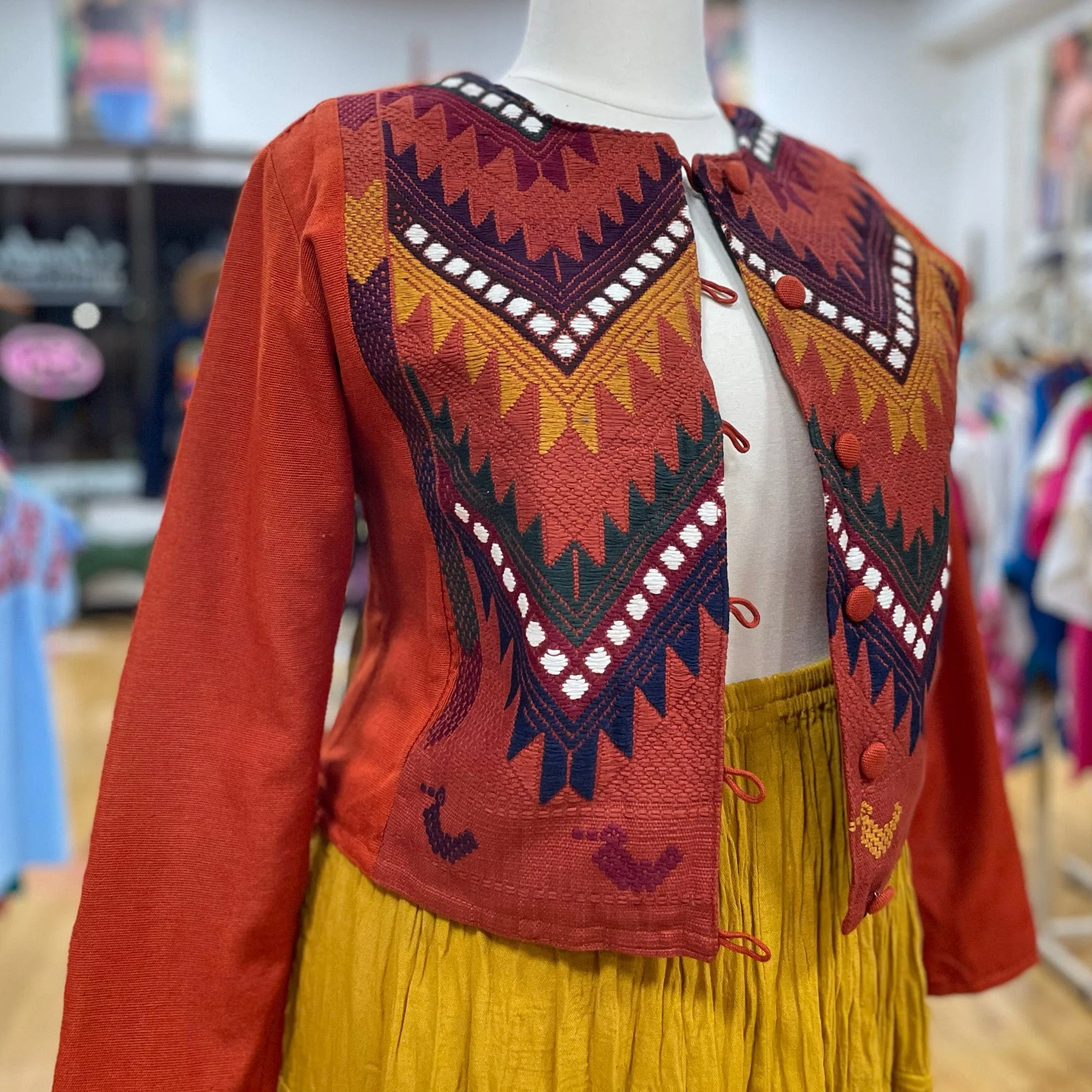 Mexican Embroidered Bolero Jacket - Burnt Orange