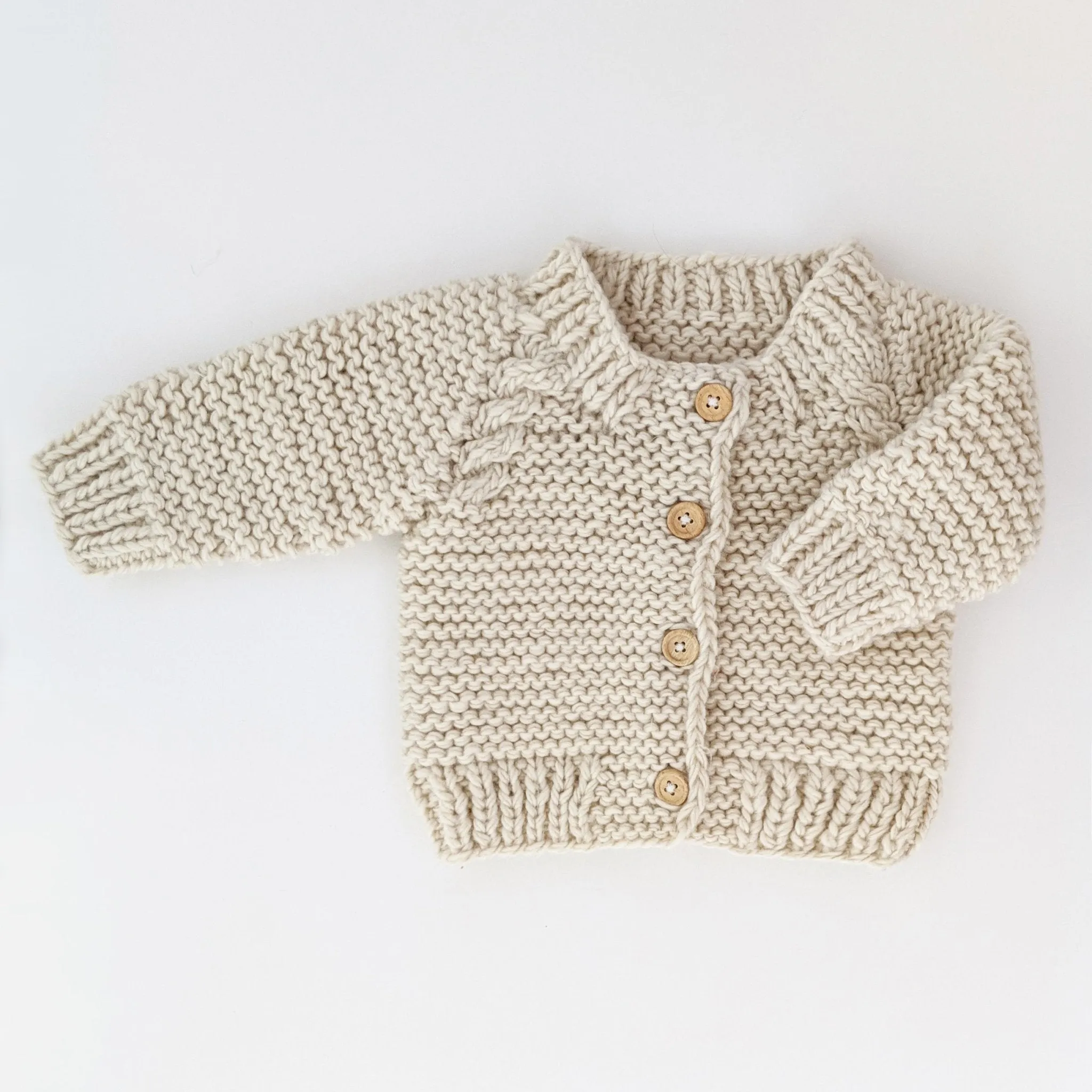 Natural Garter Stitch Cardigan Sweater