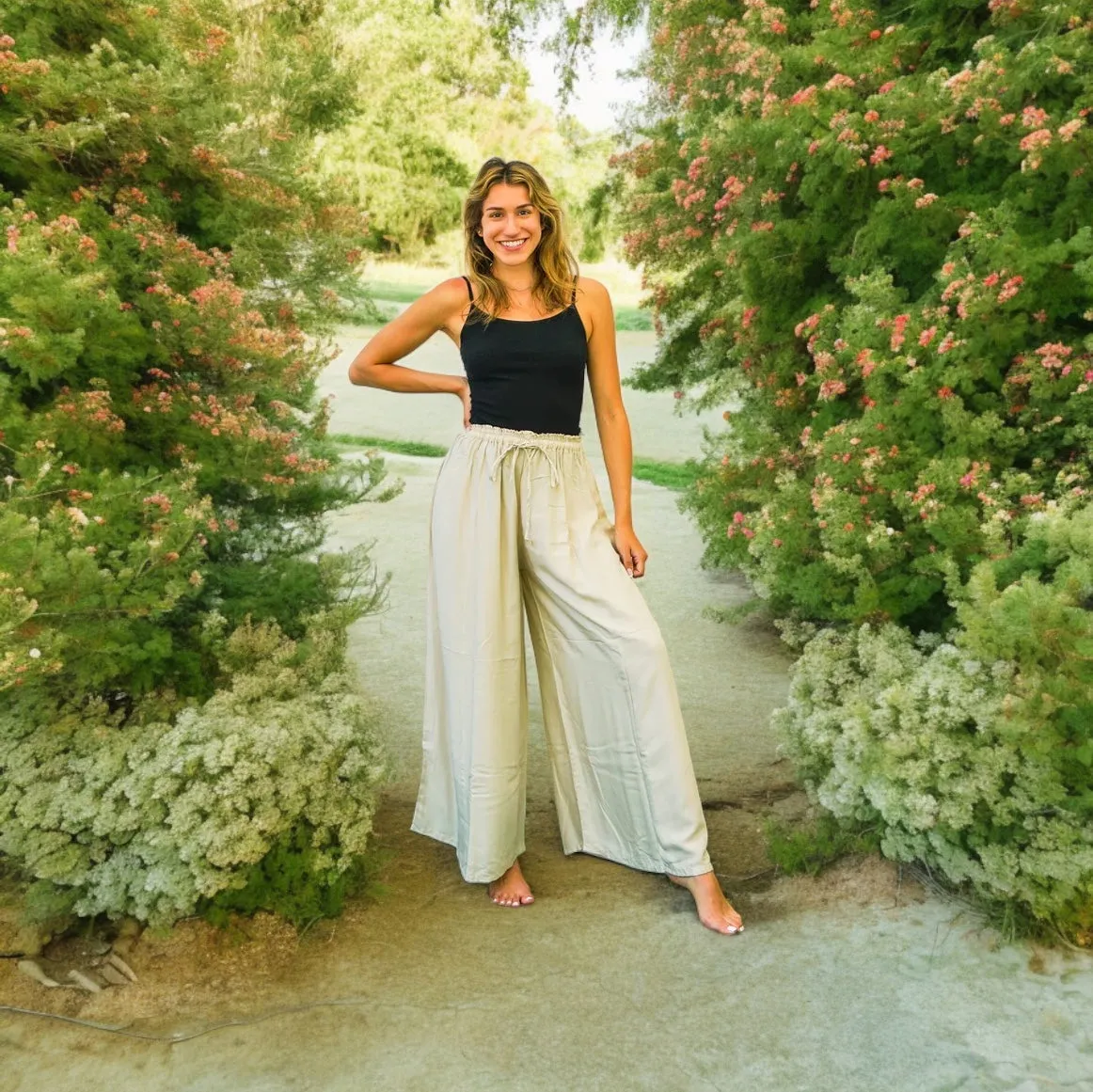 Natural Wide Leg Palazzo Pants