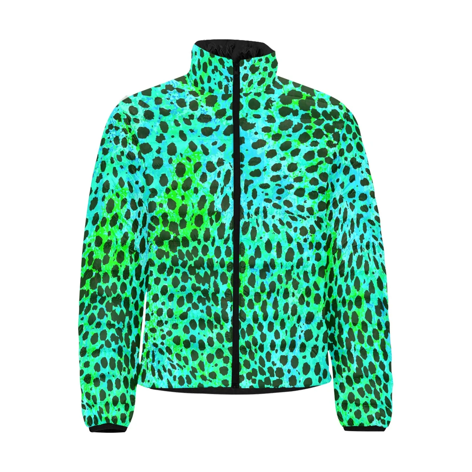 Neon Green Leopard Print Lightweight Puffer Jacket