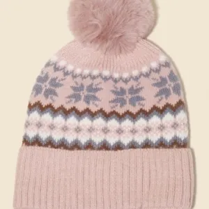 Patterned Pom Beanie - Mauve