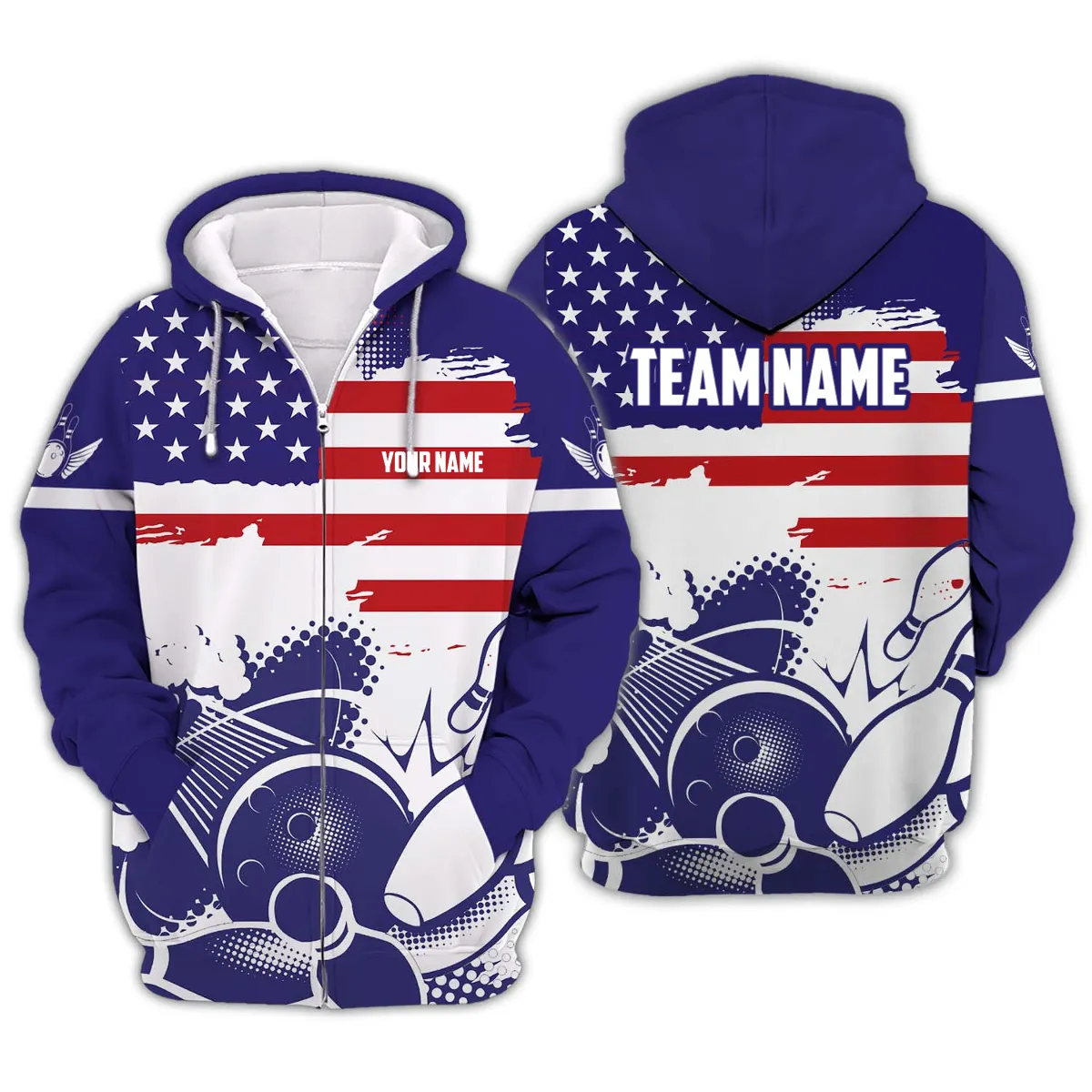 Personalized Name Team American Flag Bowling 3D Sweatshirt Hoodie, Gift for Bowler