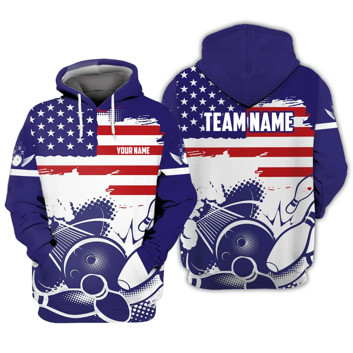 Personalized Name Team American Flag Bowling 3D Sweatshirt Hoodie, Gift for Bowler