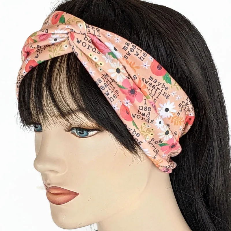 Premium, wide turban style comfy wide jersey knit  headband, I like swearing