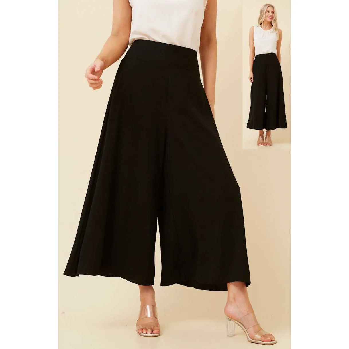 Pull On Wide Leg Pants - Black