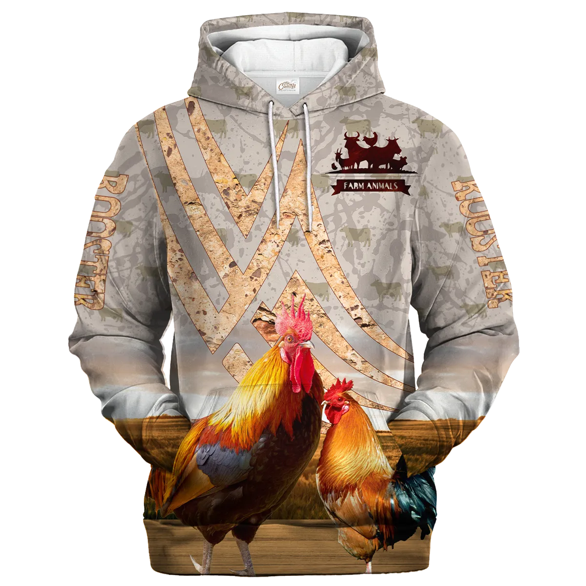 Rooster On A Stone Background Hoodie, Chicken Lover Apparel