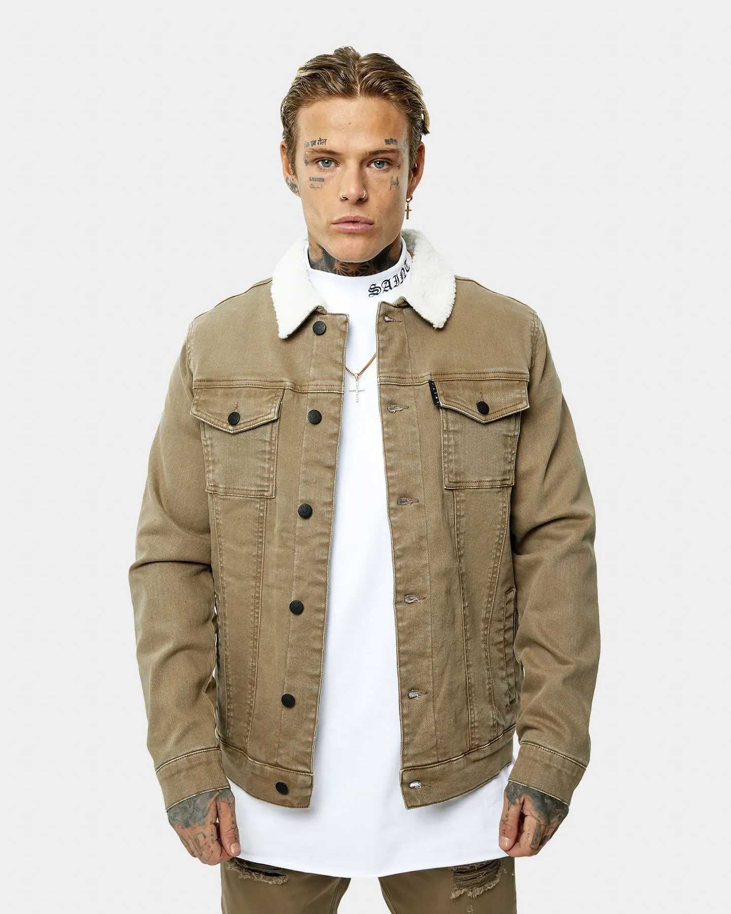 Saint Morta Sherpa Denim Jacket Brown