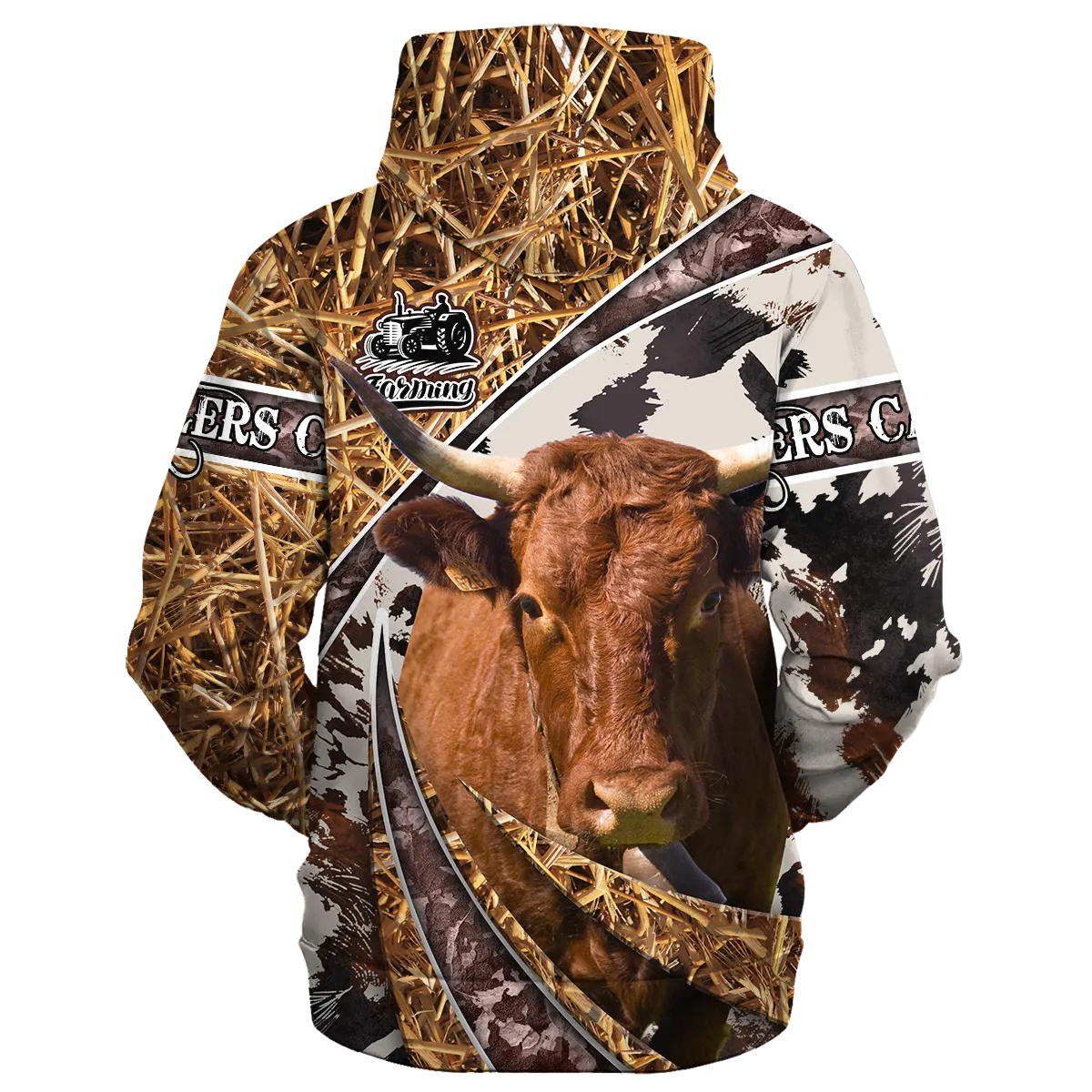 Salers Cow Face Print Cow Hide Texture Hoodie