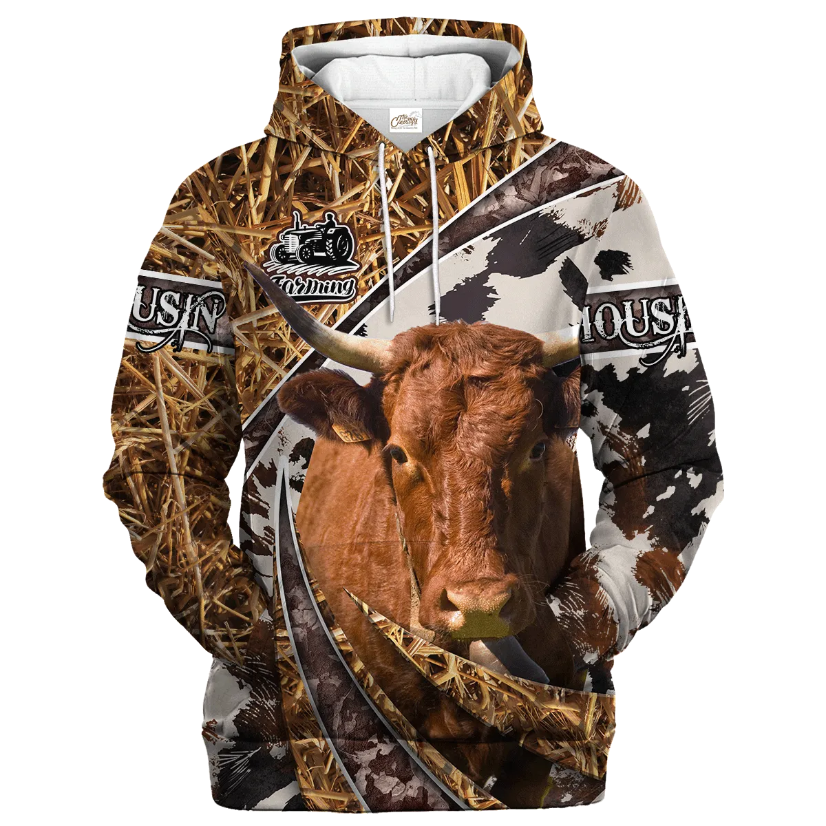 Salers Cow Face Print Cow Hide Texture Hoodie