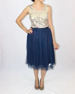 Selma Navy Polka Dot Tulle Skirt - Midi