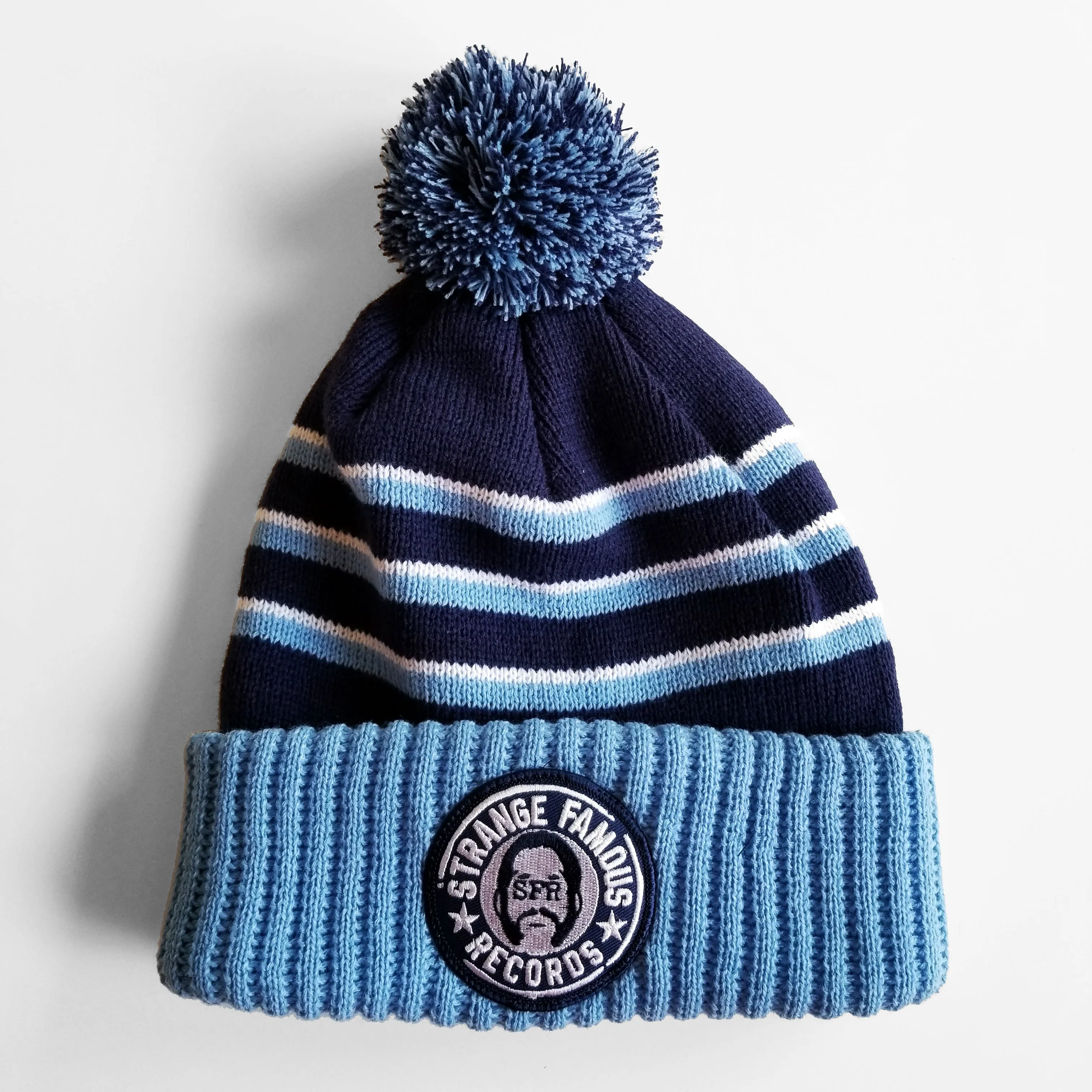 SFR Navy-and-Light Blue Stripe Ribbed Brim Knit Hat