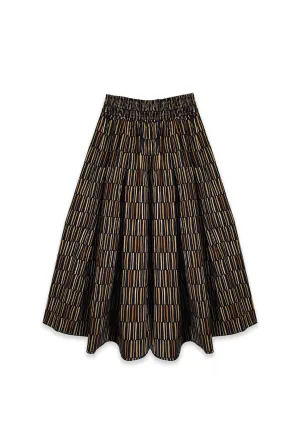 Smocked Waist MIDI Skirt - Black Matchstick