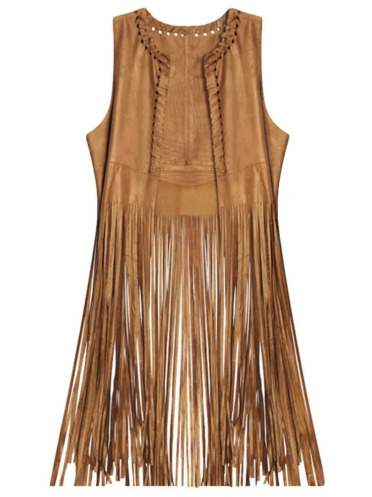 Suede Fringe Tassel Vest Jacket