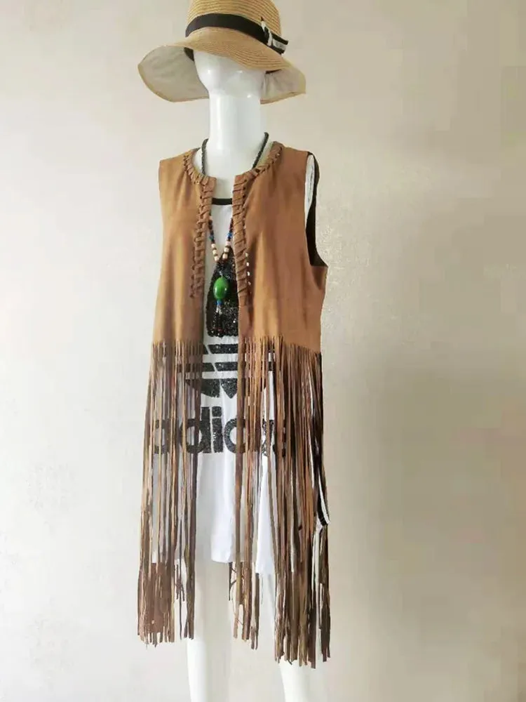 Suede Fringe Tassel Vest Jacket