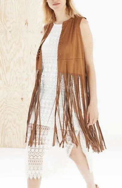 Suede Fringe Tassel Vest Jacket