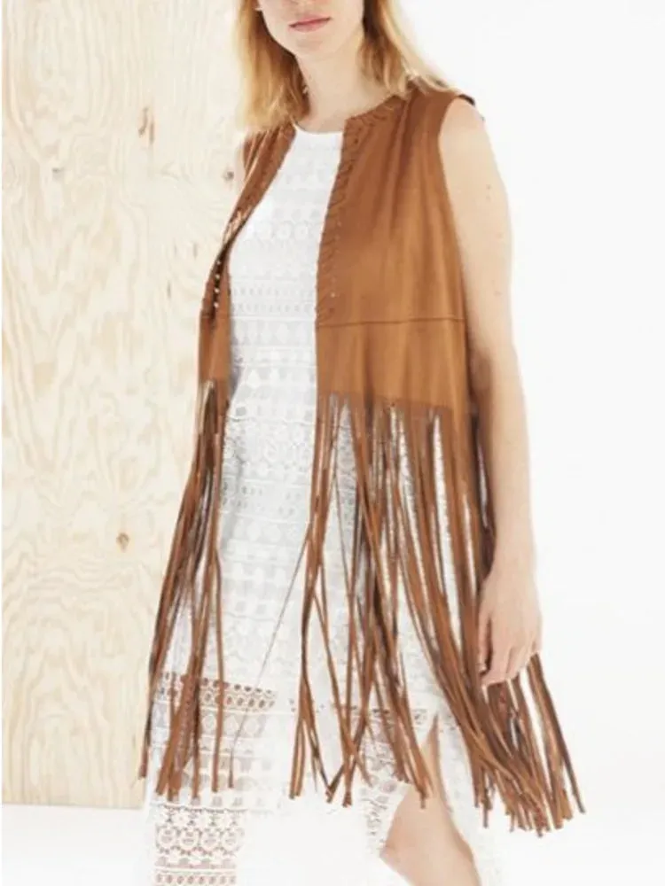 Suede Fringe Tassel Vest Jacket