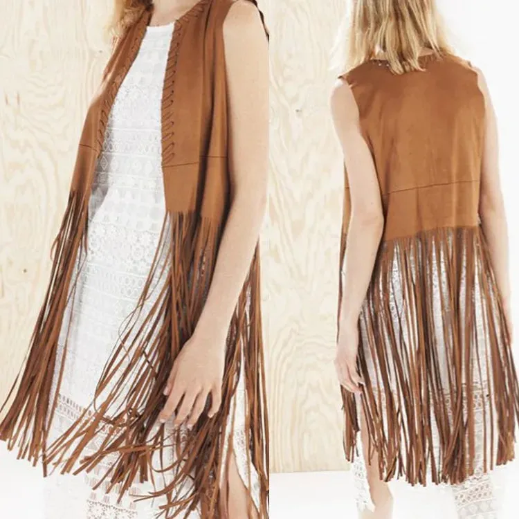 Suede Fringe Tassel Vest Jacket