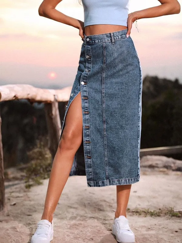 TEEK - Denim Button Down Skirt