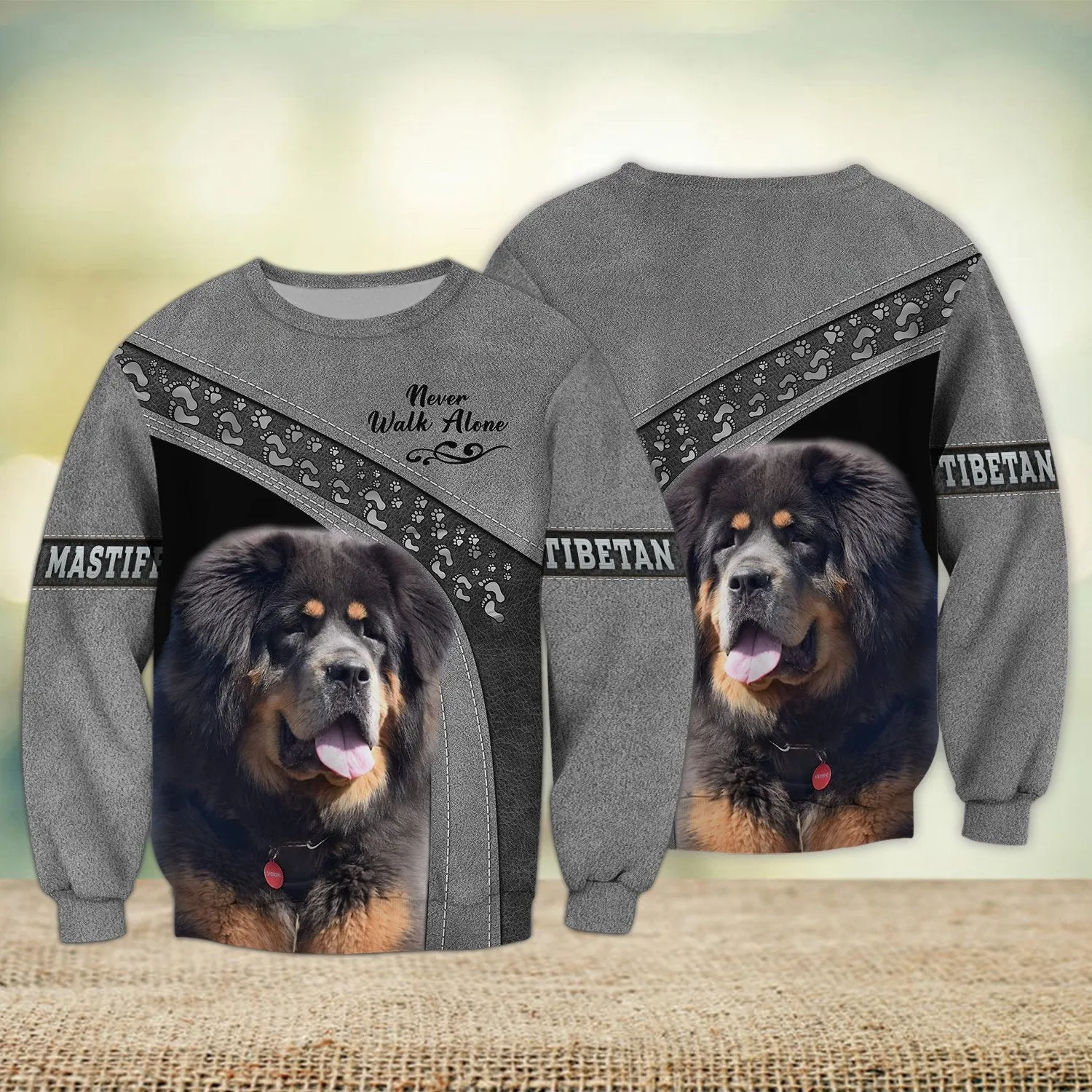 Tibetan Mastiff Love Grey Never Walk Alone 3D Full Print Shirts, Sweatshirt for Dog Lovers