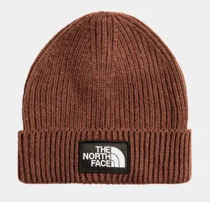 TNF Logo Box Cuffed Mens Beanie (Dark Brown/White)