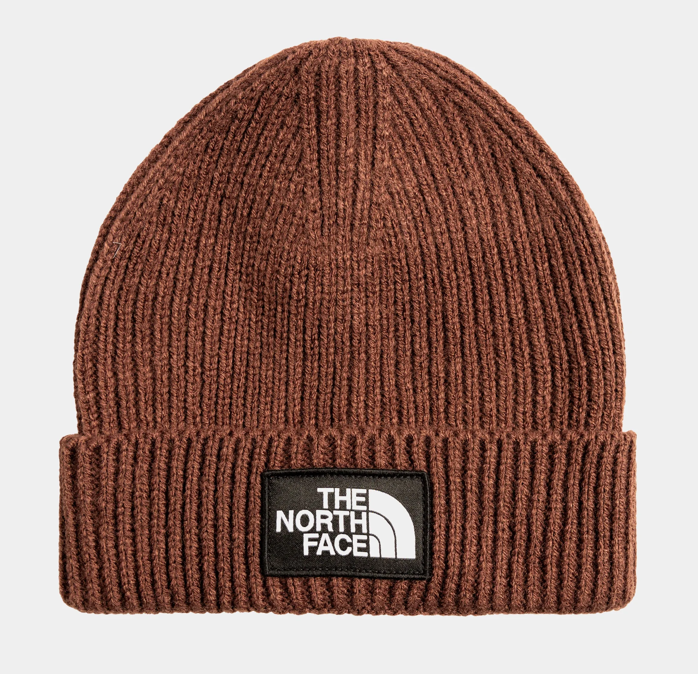 TNF Logo Box Cuffed Mens Beanie (Dark Brown/White)