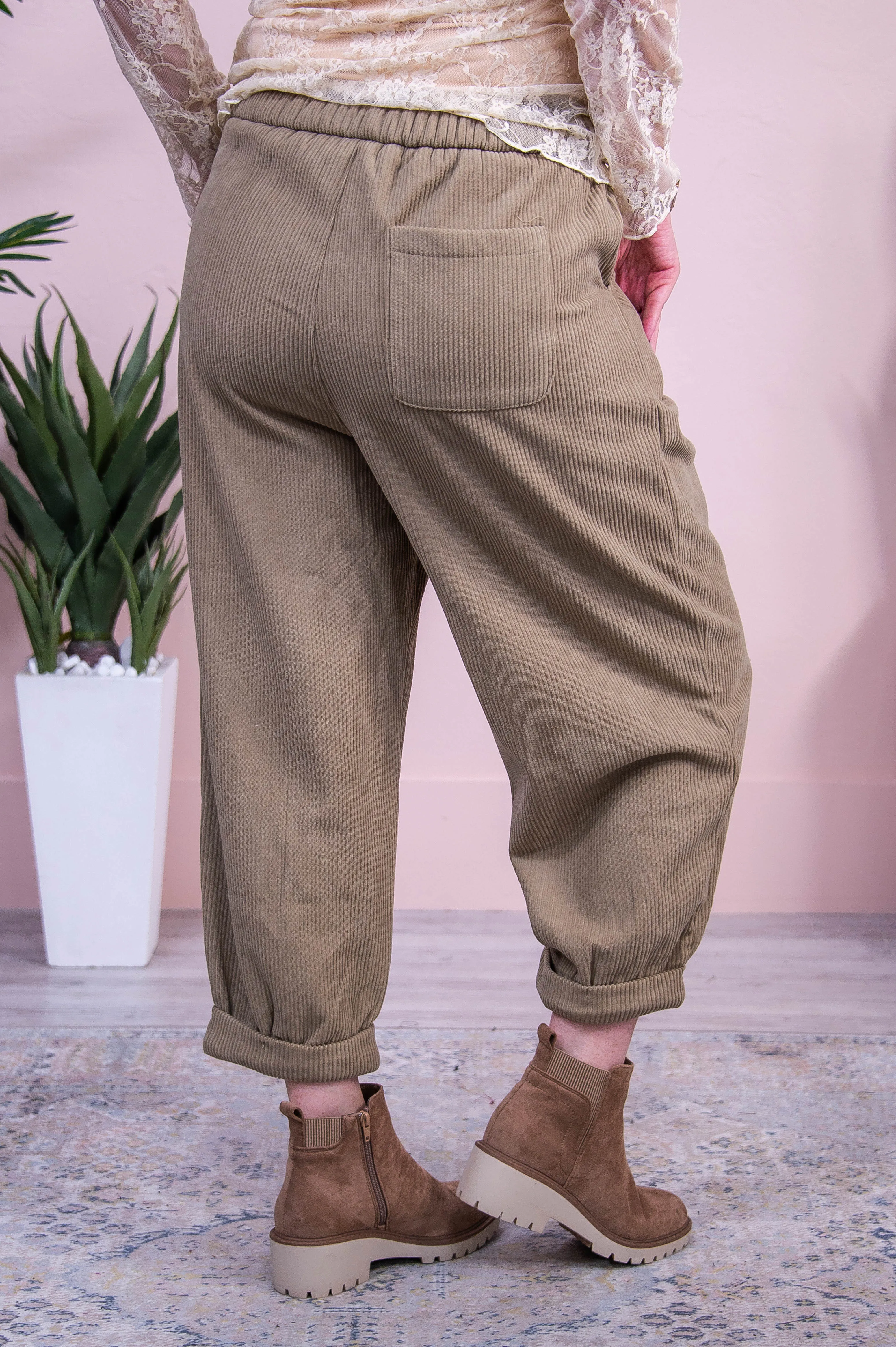 Trailblazing Style Beige Solid Corduroy Pants - PNT1713BG