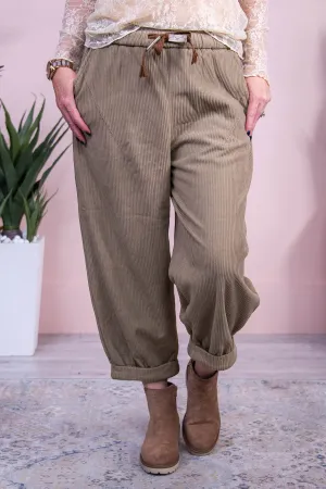 Trailblazing Style Beige Solid Corduroy Pants - PNT1713BG