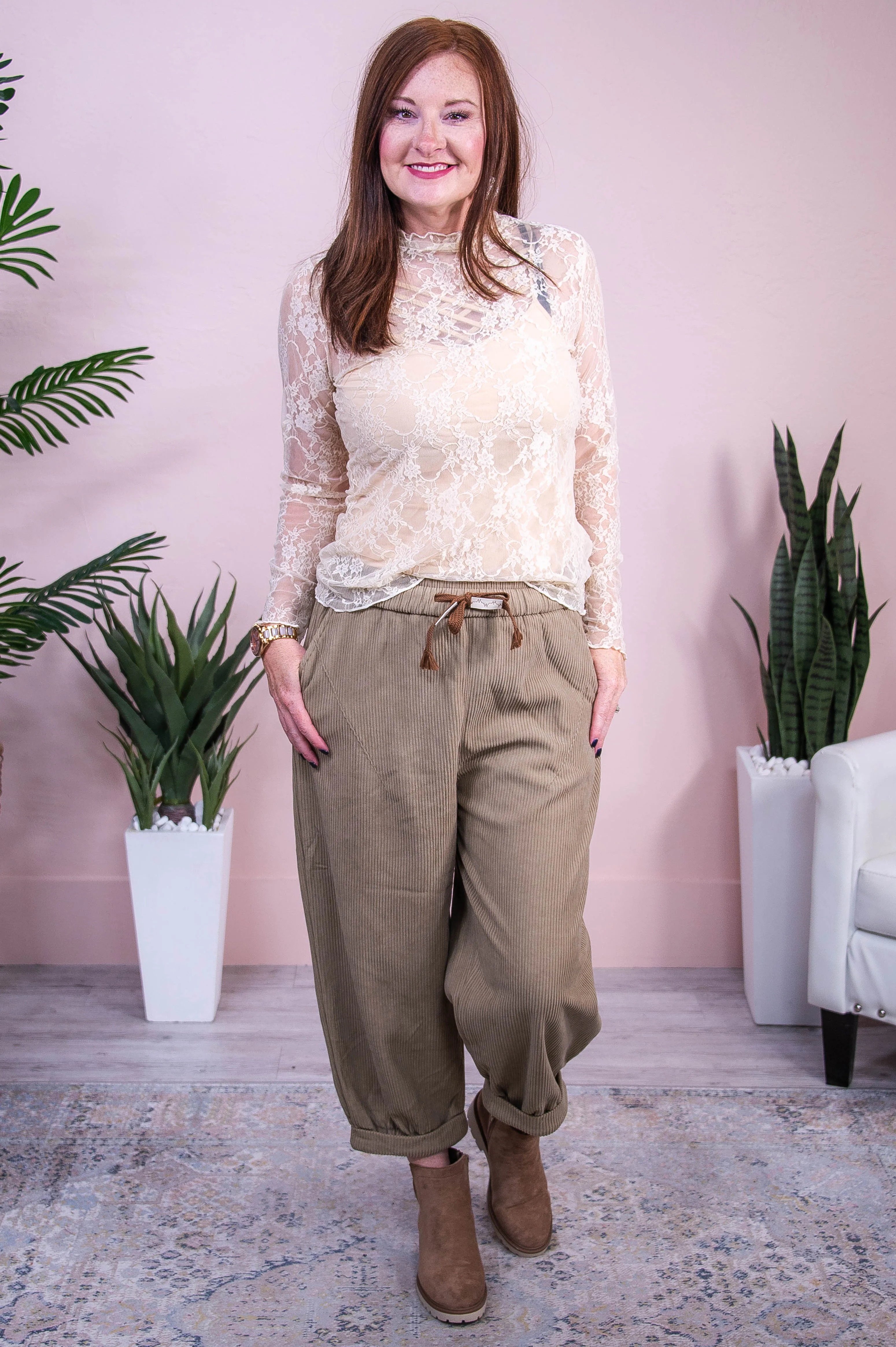 Trailblazing Style Beige Solid Corduroy Pants - PNT1713BG