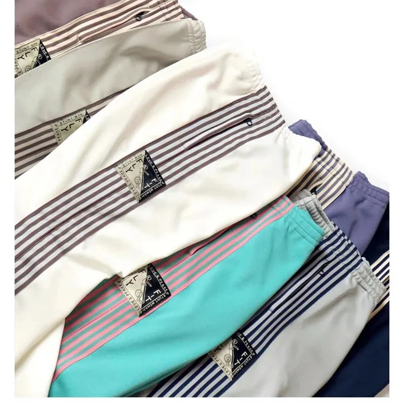 Tricolor Polyester Side Zipper Vertical Stripe Casual Pants