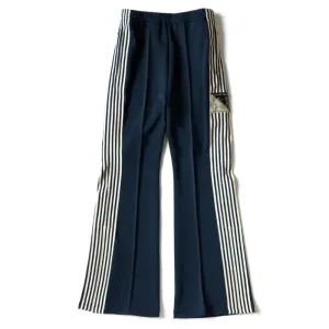 Tricolor Polyester Side Zipper Vertical Stripe Casual Pants