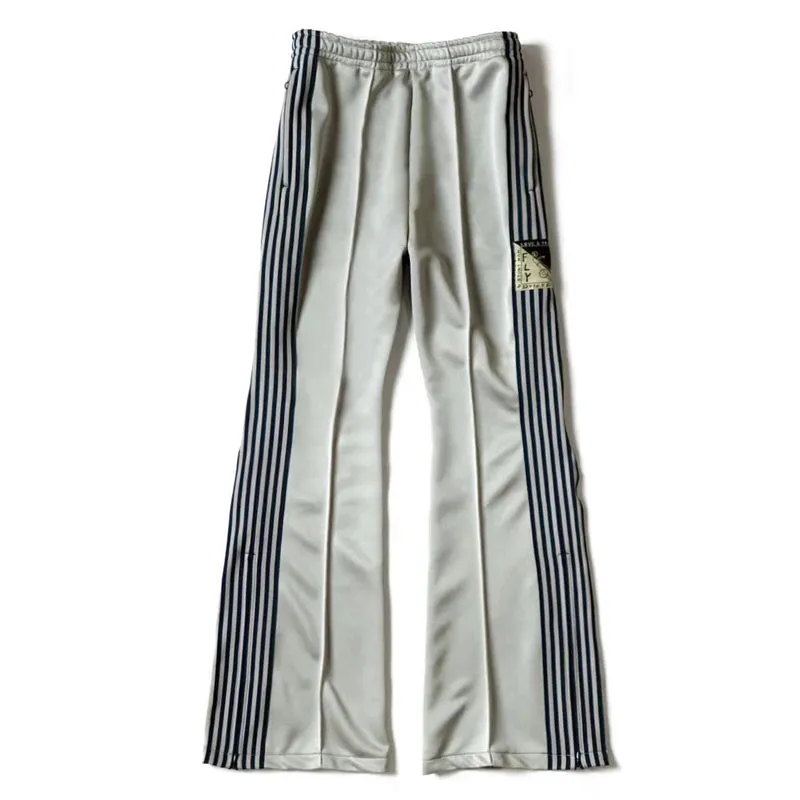 Tricolor Polyester Side Zipper Vertical Stripe Casual Pants