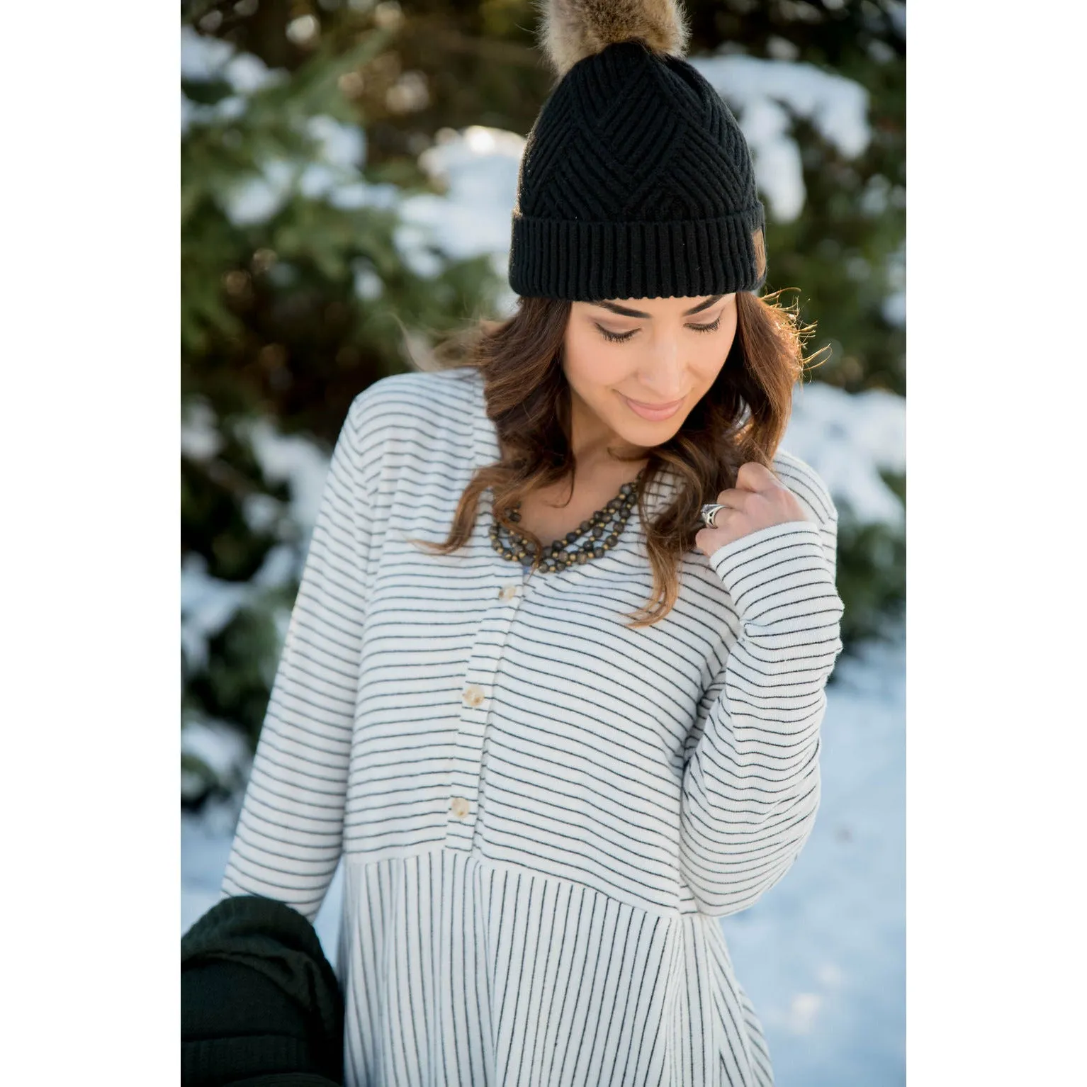 Triple Button Striped Peplum Tee