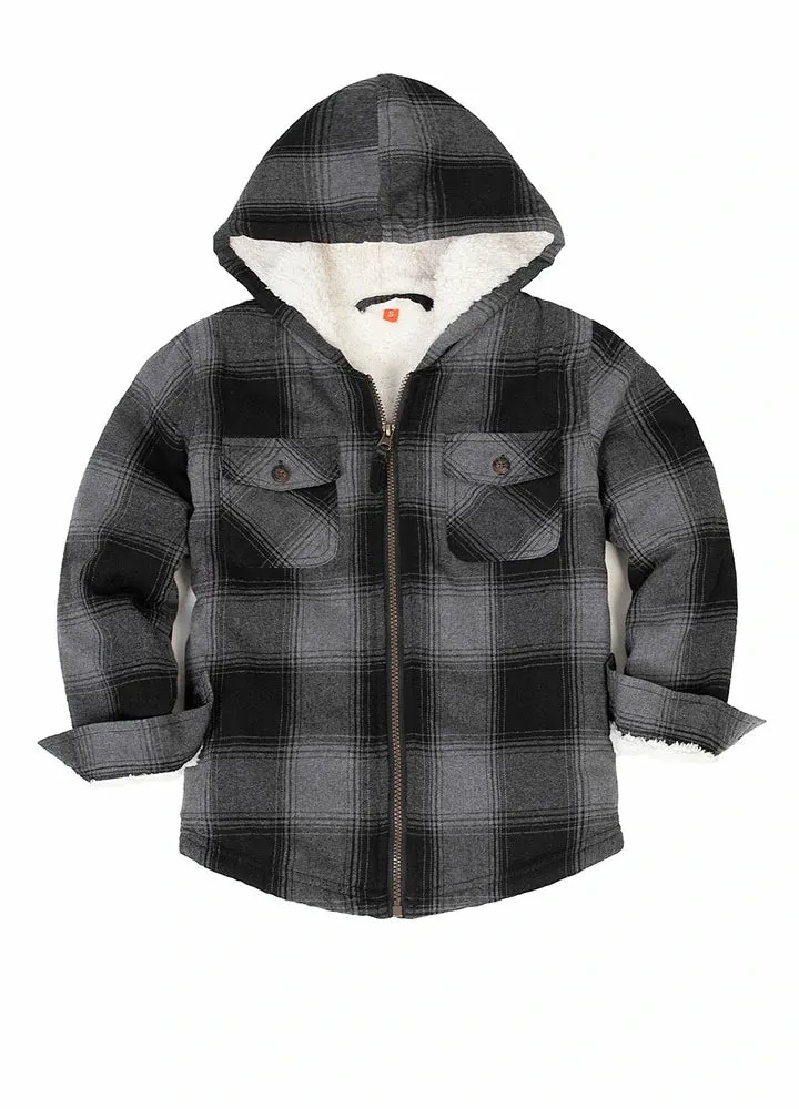 Unisex Sherpa-Lined Plaid Flannel Shacket for Toddler,Full Zip Up