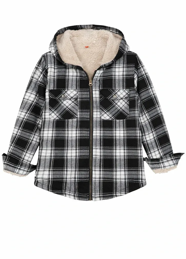 Unisex Sherpa-Lined Plaid Flannel Shacket for Toddler,Full Zip Up