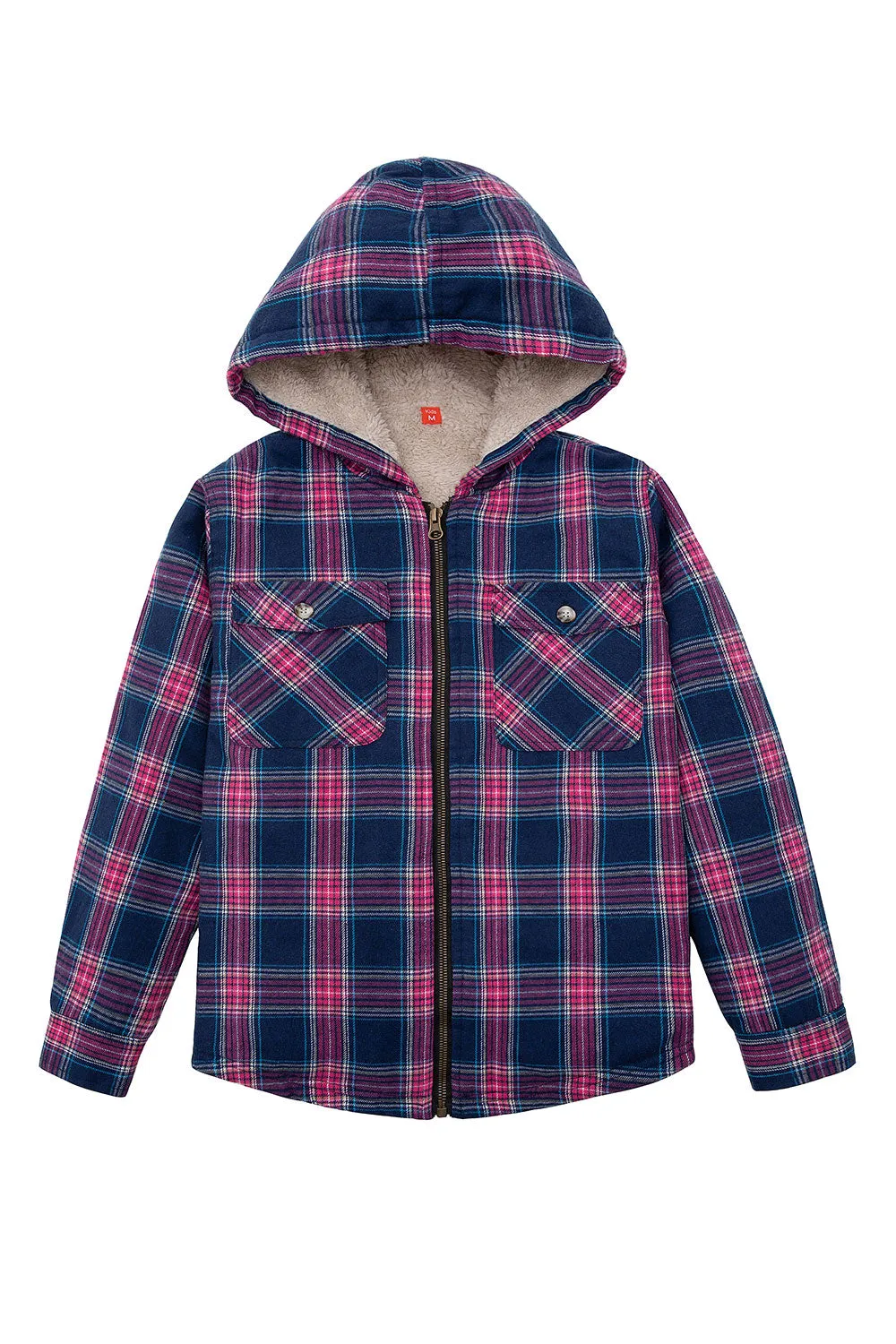 Unisex Sherpa-Lined Plaid Flannel Shacket for Toddler,Full Zip Up