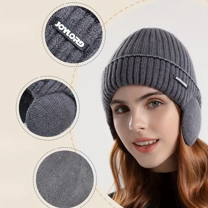 Unisex Solid Color Earflap Elastic Thickened Knit Hat