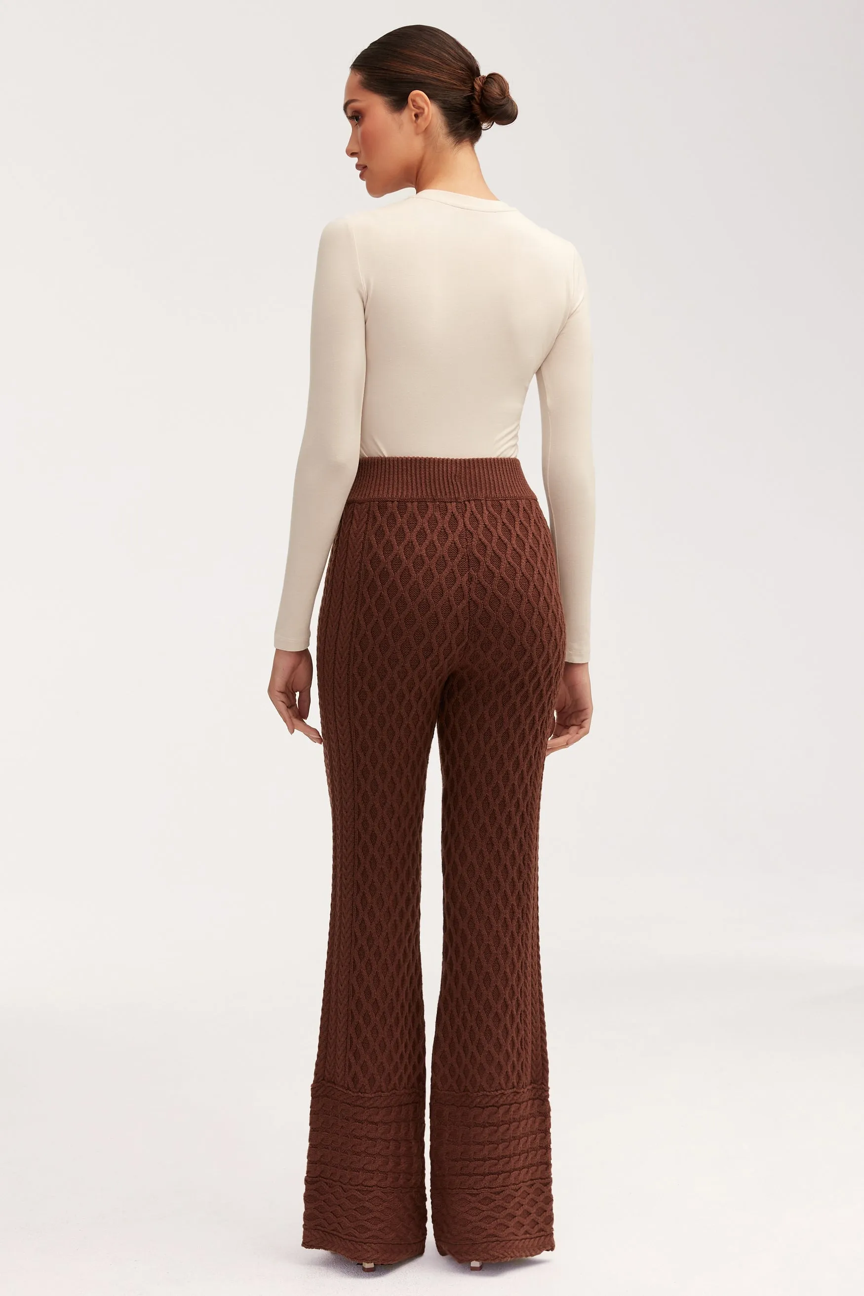 Vanessa Diamond Knit Wide Leg Pants - Dark Brown