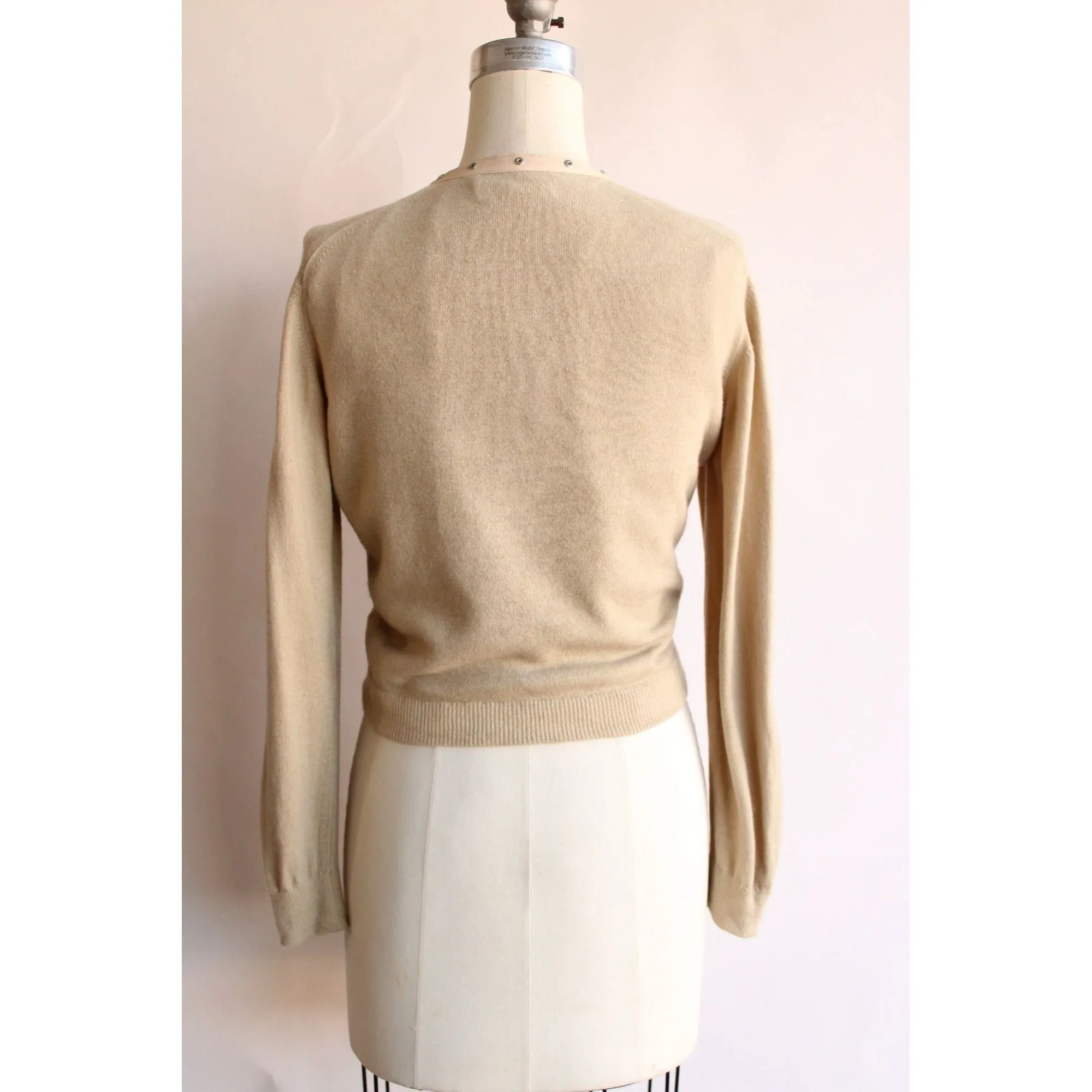 Vintage 1960s Beige Wool Angora Sweater with Rhinestones