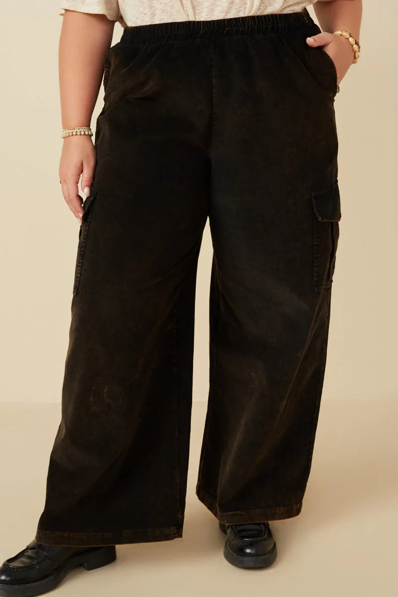 Washed Corduroy Wide Leg Cargo Pants